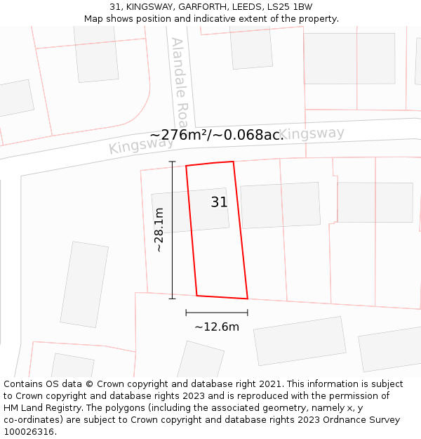 31, KINGSWAY, GARFORTH, LEEDS, LS25 1BW: Plot and title map