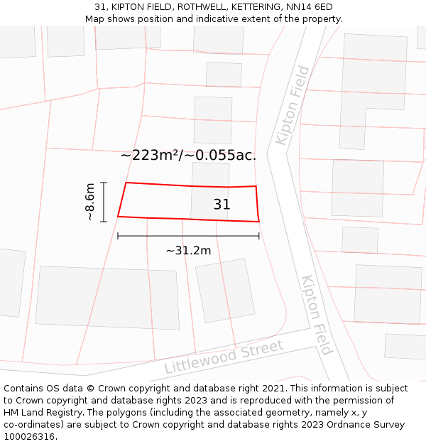 31, KIPTON FIELD, ROTHWELL, KETTERING, NN14 6ED: Plot and title map