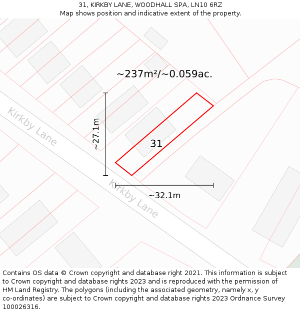 31, KIRKBY LANE, WOODHALL SPA, LN10 6RZ: Plot and title map