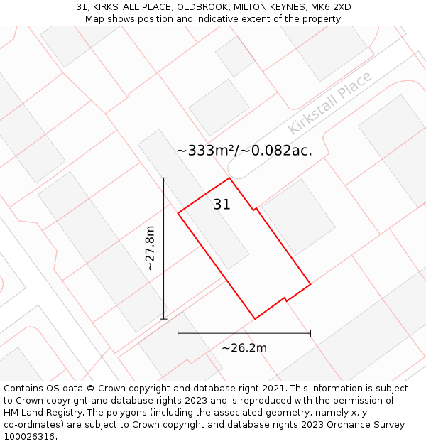 31, KIRKSTALL PLACE, OLDBROOK, MILTON KEYNES, MK6 2XD: Plot and title map