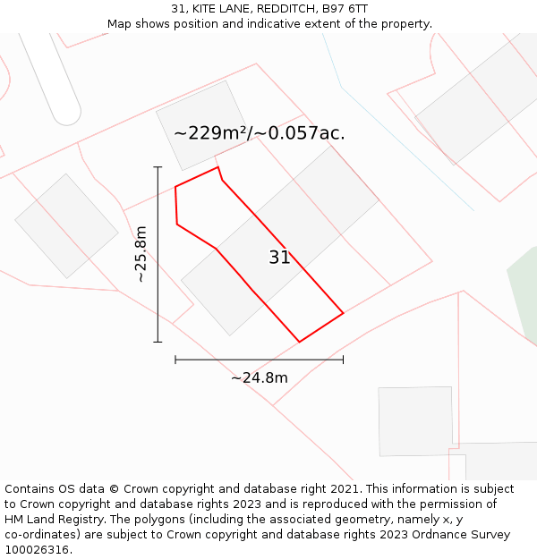 31, KITE LANE, REDDITCH, B97 6TT: Plot and title map