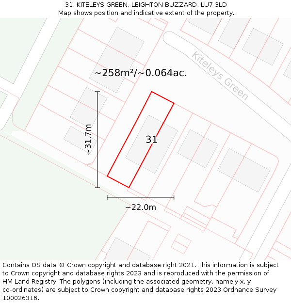 31, KITELEYS GREEN, LEIGHTON BUZZARD, LU7 3LD: Plot and title map