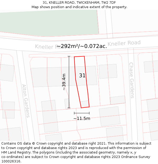31, KNELLER ROAD, TWICKENHAM, TW2 7DF: Plot and title map