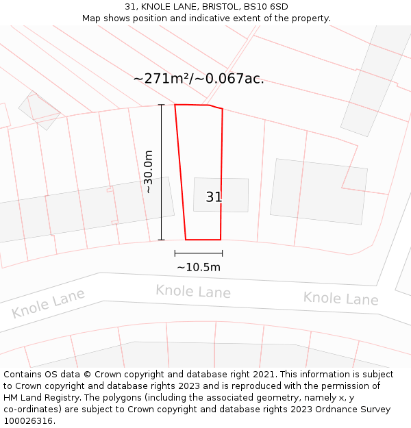 31, KNOLE LANE, BRISTOL, BS10 6SD: Plot and title map