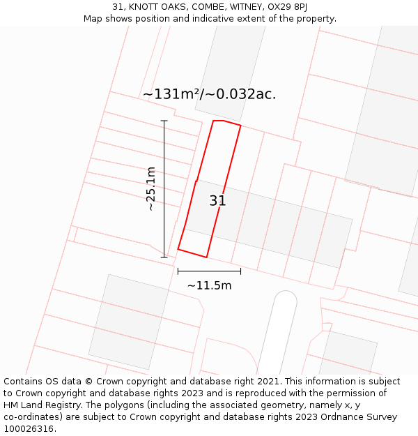 31, KNOTT OAKS, COMBE, WITNEY, OX29 8PJ: Plot and title map