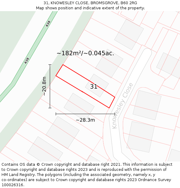 31, KNOWESLEY CLOSE, BROMSGROVE, B60 2RG: Plot and title map