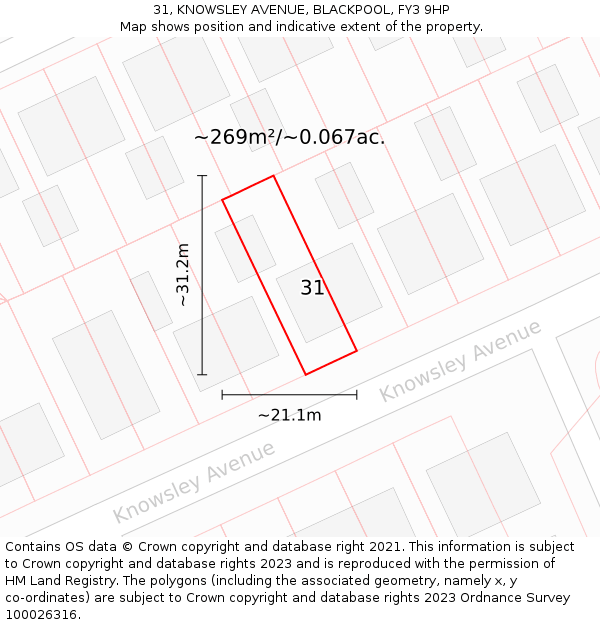 31, KNOWSLEY AVENUE, BLACKPOOL, FY3 9HP: Plot and title map