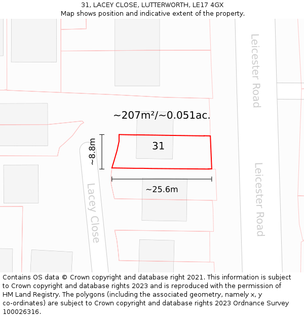 31, LACEY CLOSE, LUTTERWORTH, LE17 4GX: Plot and title map