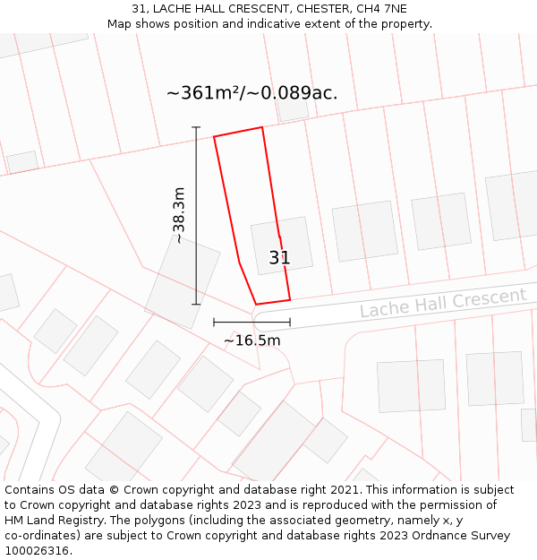 31, LACHE HALL CRESCENT, CHESTER, CH4 7NE: Plot and title map
