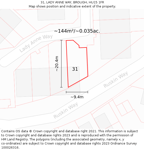 31, LADY ANNE WAY, BROUGH, HU15 1FR: Plot and title map