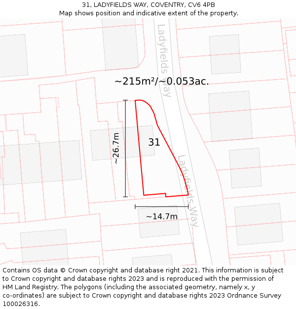 31, LADYFIELDS WAY, COVENTRY, CV6 4PB: Plot and title map