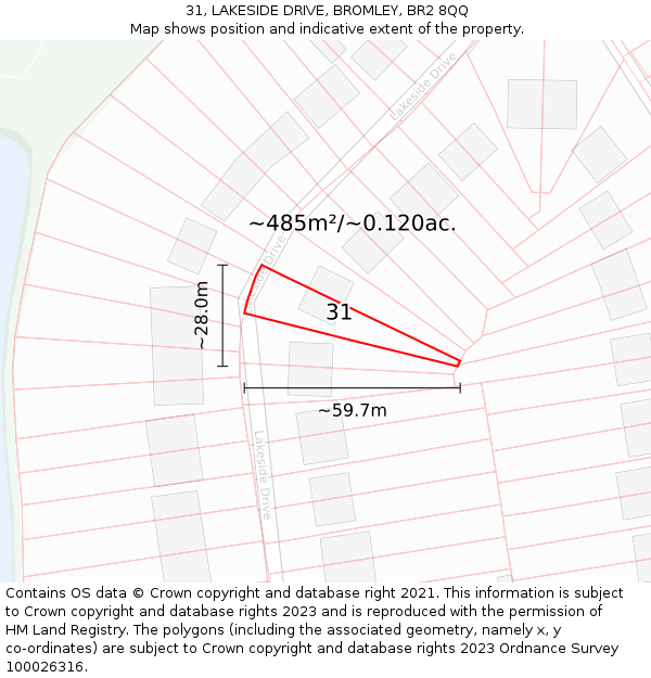 31, LAKESIDE DRIVE, BROMLEY, BR2 8QQ: Plot and title map