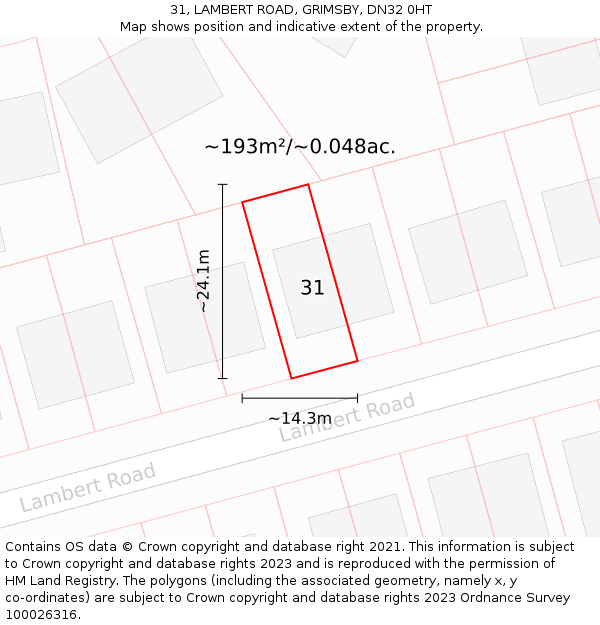 31, LAMBERT ROAD, GRIMSBY, DN32 0HT: Plot and title map