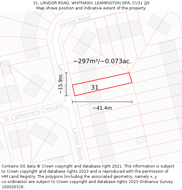 31, LANDOR ROAD, WHITNASH, LEAMINGTON SPA, CV31 2JX: Plot and title map