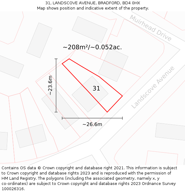 31, LANDSCOVE AVENUE, BRADFORD, BD4 0HX: Plot and title map