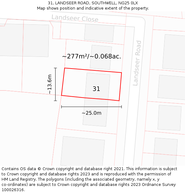 31, LANDSEER ROAD, SOUTHWELL, NG25 0LX: Plot and title map