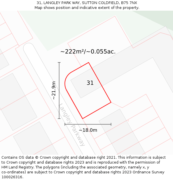 31, LANGLEY PARK WAY, SUTTON COLDFIELD, B75 7NX: Plot and title map