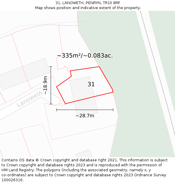 31, LANOWETH, PENRYN, TR10 8RP: Plot and title map