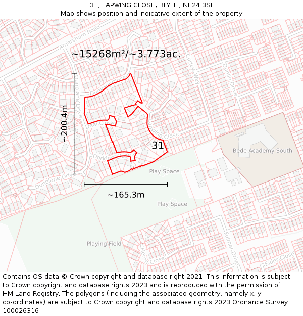 31, LAPWING CLOSE, BLYTH, NE24 3SE: Plot and title map