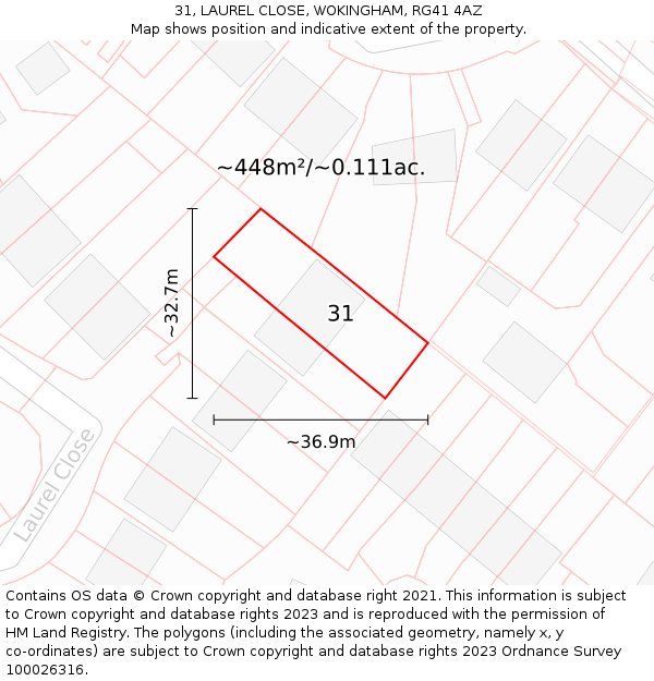 31, LAUREL CLOSE, WOKINGHAM, RG41 4AZ: Plot and title map