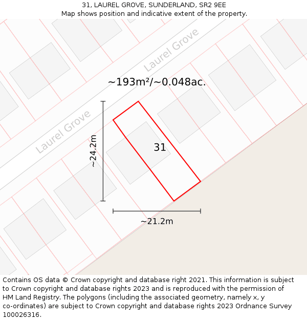31, LAUREL GROVE, SUNDERLAND, SR2 9EE: Plot and title map