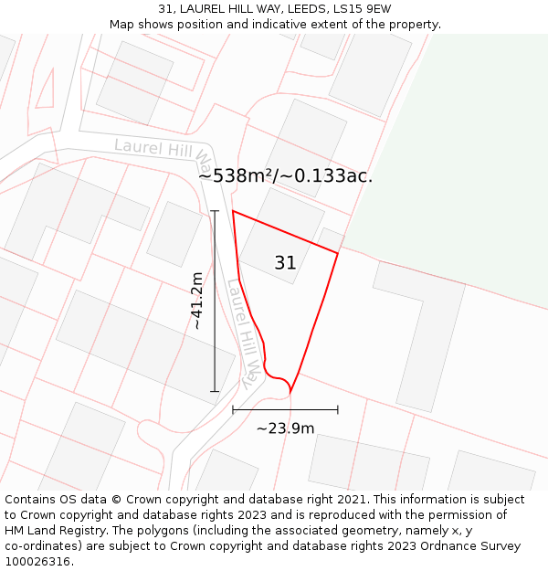 31, LAUREL HILL WAY, LEEDS, LS15 9EW: Plot and title map