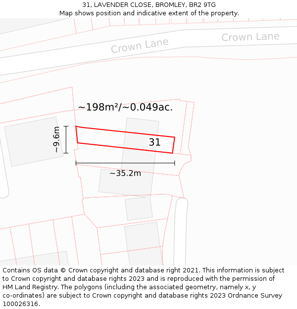31, LAVENDER CLOSE, BROMLEY, BR2 9TG: Plot and title map
