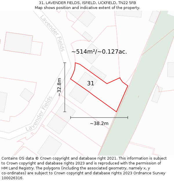 31, LAVENDER FIELDS, ISFIELD, UCKFIELD, TN22 5FB: Plot and title map