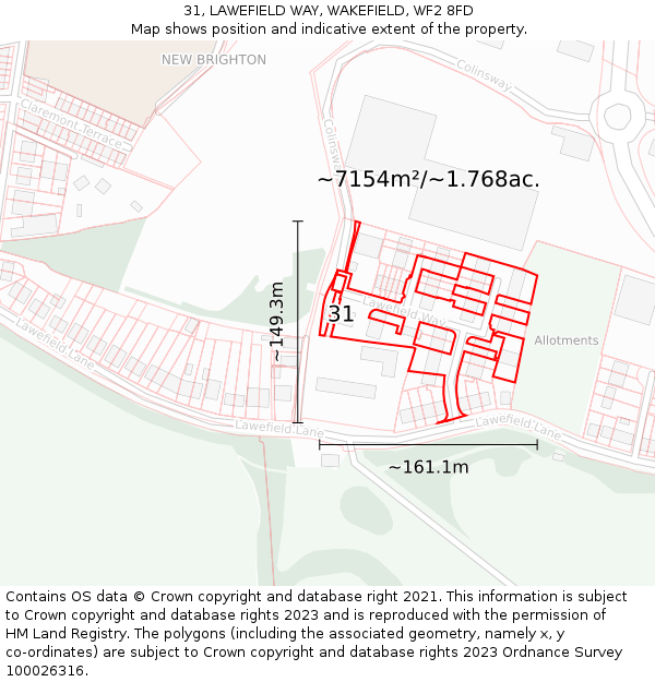 31, LAWEFIELD WAY, WAKEFIELD, WF2 8FD: Plot and title map