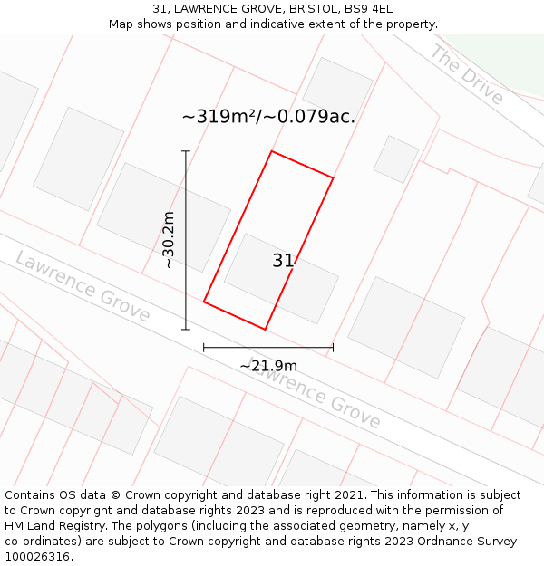 31, LAWRENCE GROVE, BRISTOL, BS9 4EL: Plot and title map