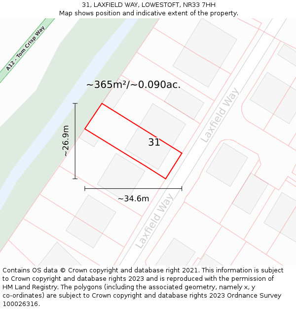 31, LAXFIELD WAY, LOWESTOFT, NR33 7HH: Plot and title map