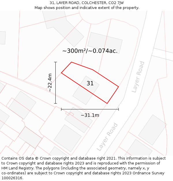 31, LAYER ROAD, COLCHESTER, CO2 7JW: Plot and title map