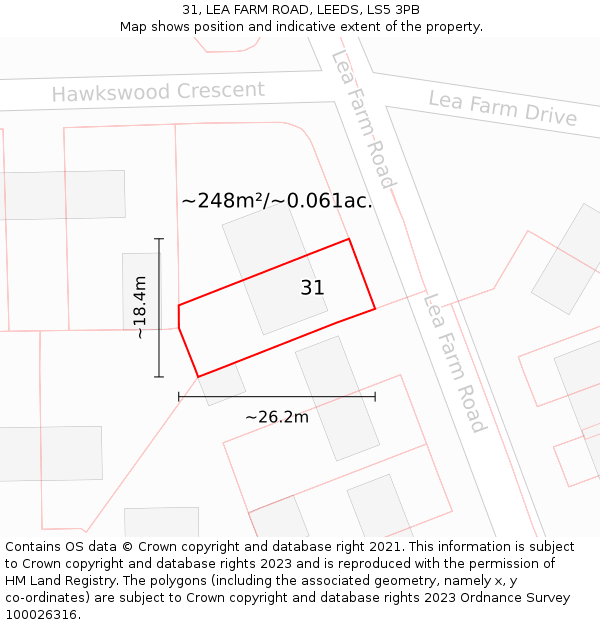 31, LEA FARM ROAD, LEEDS, LS5 3PB: Plot and title map