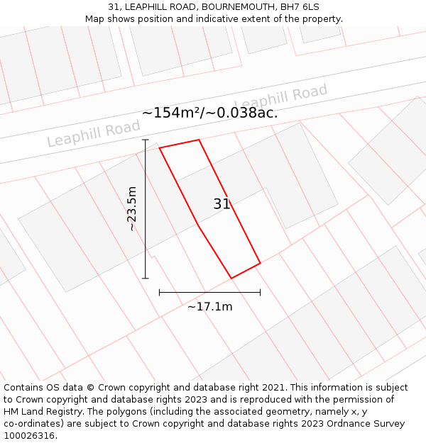 31, LEAPHILL ROAD, BOURNEMOUTH, BH7 6LS: Plot and title map