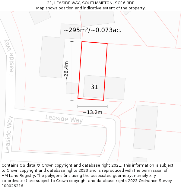 31, LEASIDE WAY, SOUTHAMPTON, SO16 3DP: Plot and title map