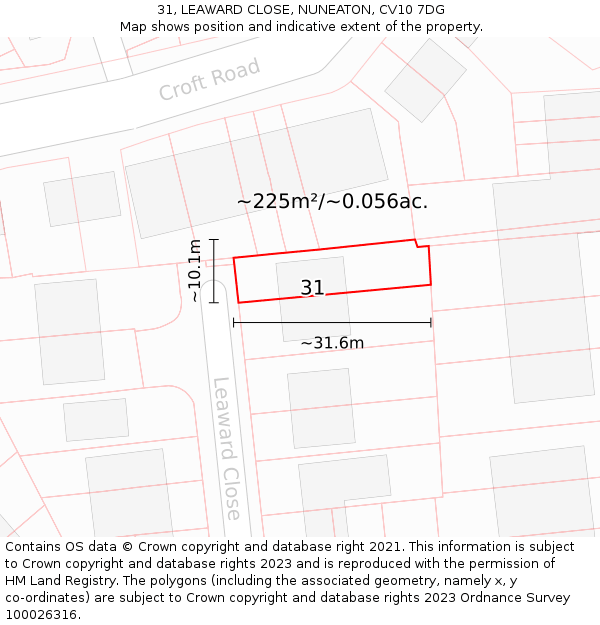 31, LEAWARD CLOSE, NUNEATON, CV10 7DG: Plot and title map
