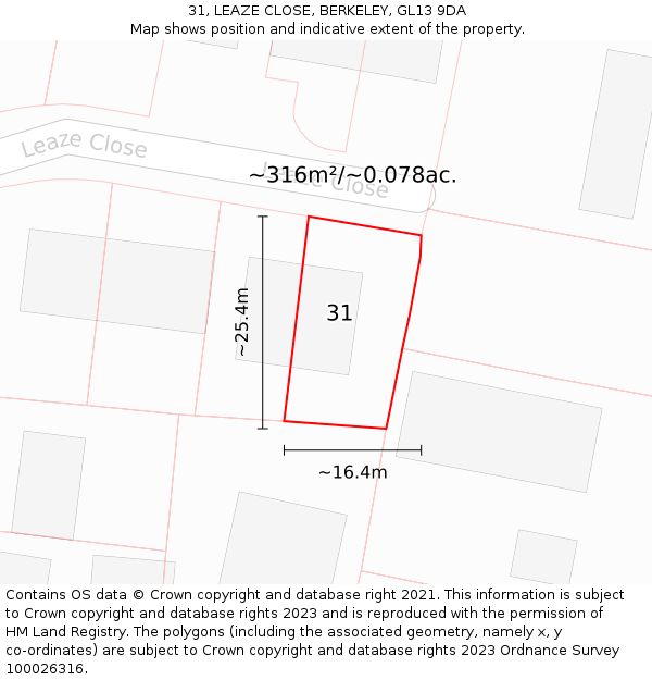 31, LEAZE CLOSE, BERKELEY, GL13 9DA: Plot and title map