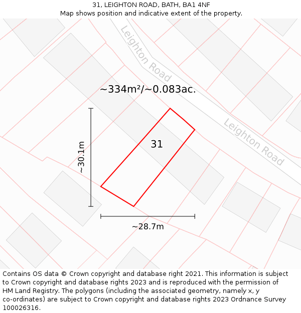 31, LEIGHTON ROAD, BATH, BA1 4NF: Plot and title map