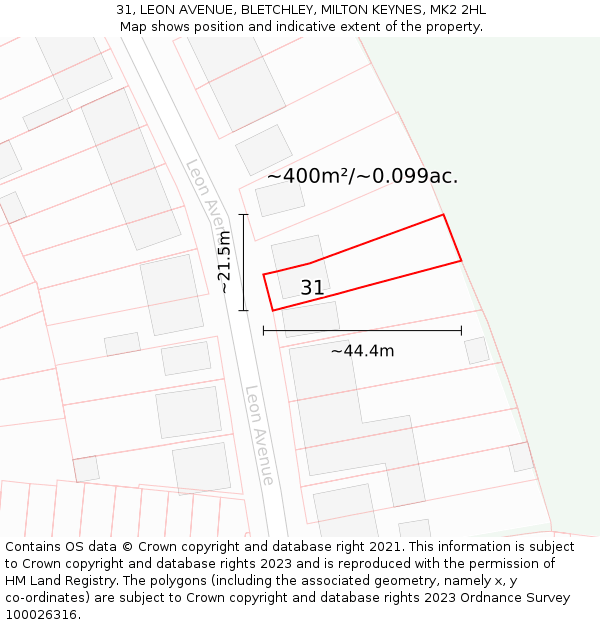 31, LEON AVENUE, BLETCHLEY, MILTON KEYNES, MK2 2HL: Plot and title map