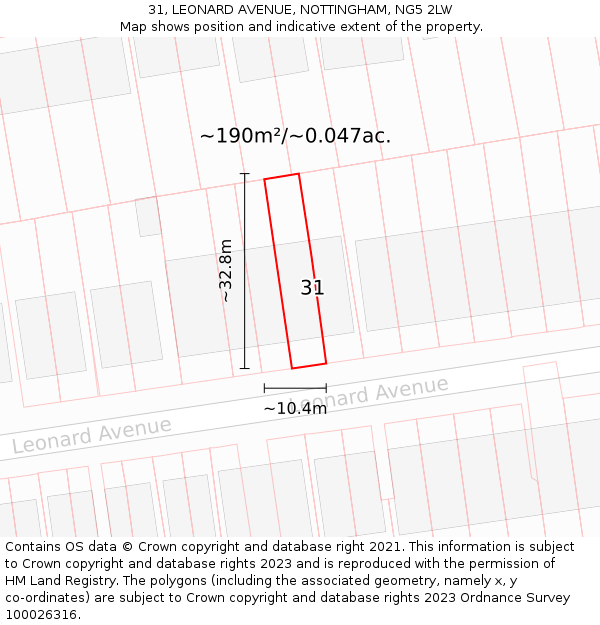 31, LEONARD AVENUE, NOTTINGHAM, NG5 2LW: Plot and title map
