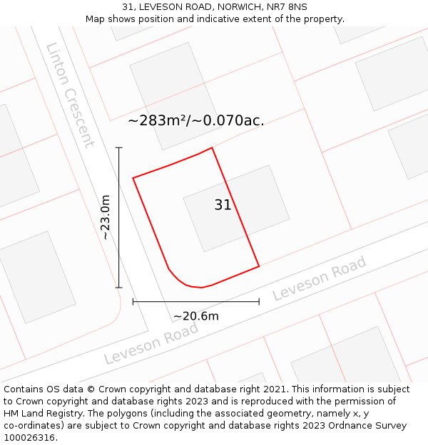 31, LEVESON ROAD, NORWICH, NR7 8NS: Plot and title map