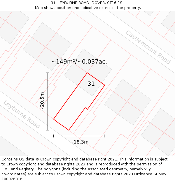 31, LEYBURNE ROAD, DOVER, CT16 1SL: Plot and title map