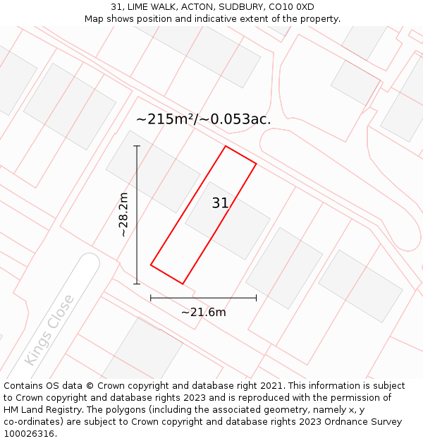 31, LIME WALK, ACTON, SUDBURY, CO10 0XD: Plot and title map