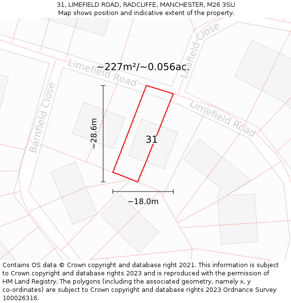 31, LIMEFIELD ROAD, RADCLIFFE, MANCHESTER, M26 3SU: Plot and title map