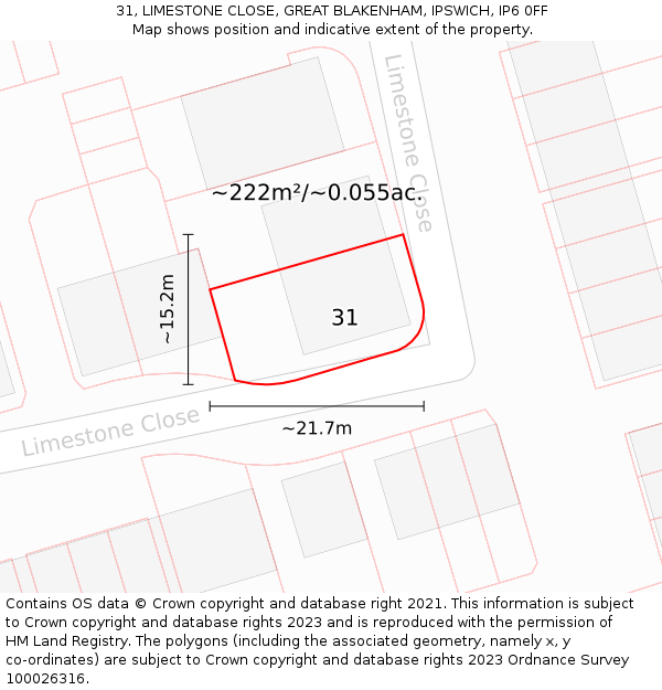 31, LIMESTONE CLOSE, GREAT BLAKENHAM, IPSWICH, IP6 0FF: Plot and title map