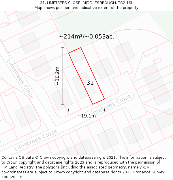 31, LIMETREES CLOSE, MIDDLESBROUGH, TS2 1SL: Plot and title map
