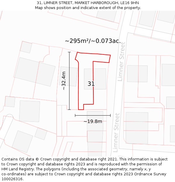 31, LIMNER STREET, MARKET HARBOROUGH, LE16 9HN: Plot and title map