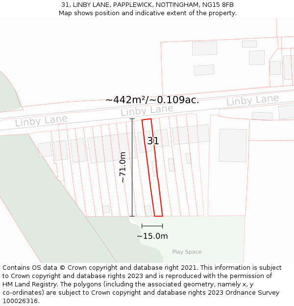 31, LINBY LANE, PAPPLEWICK, NOTTINGHAM, NG15 8FB: Plot and title map