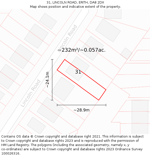 31, LINCOLN ROAD, ERITH, DA8 2DX: Plot and title map