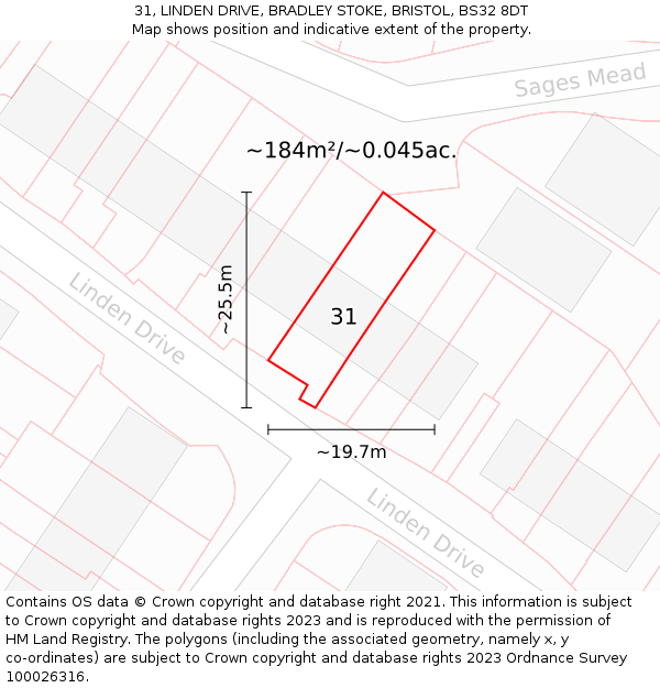 31, LINDEN DRIVE, BRADLEY STOKE, BRISTOL, BS32 8DT: Plot and title map